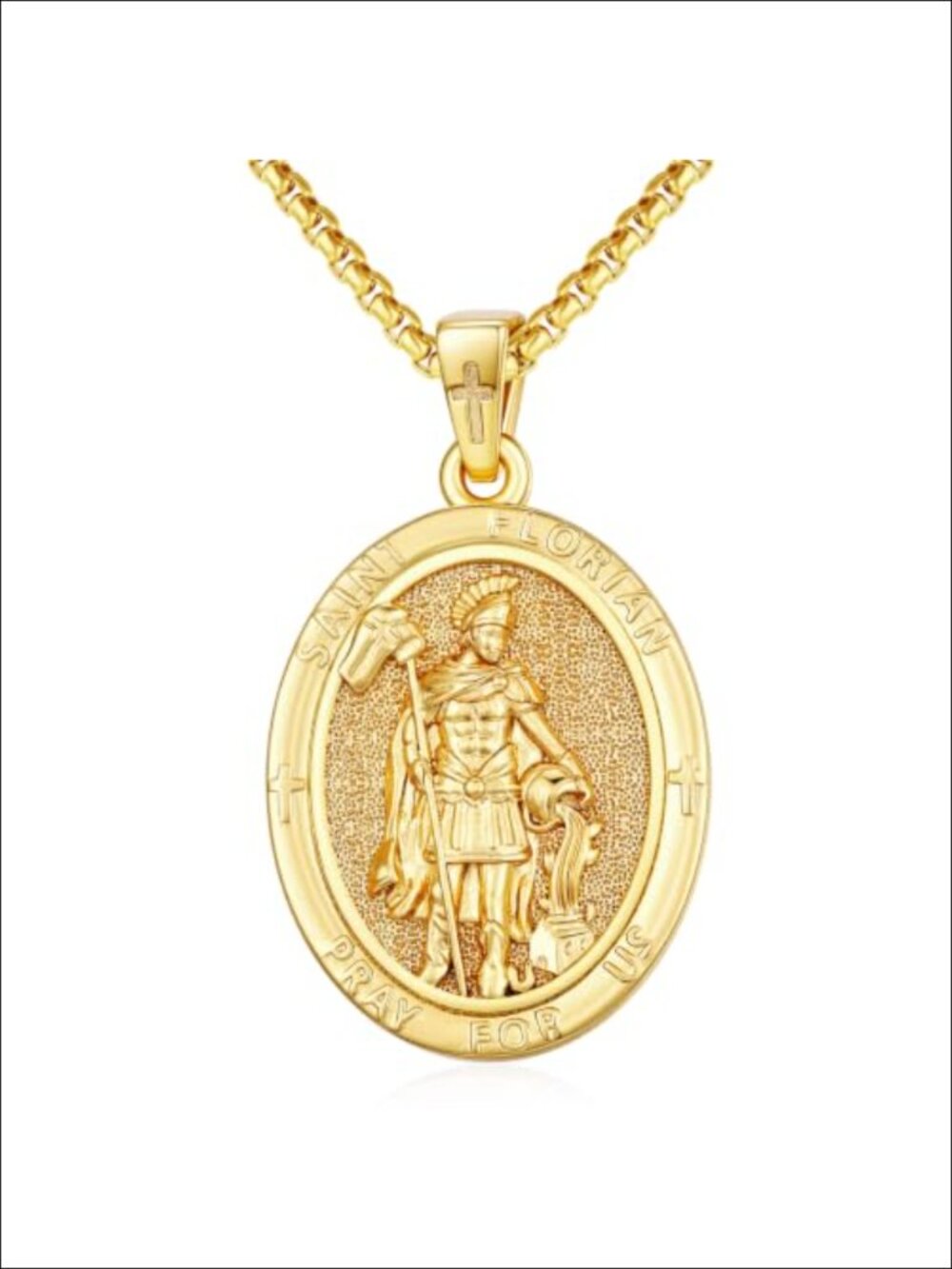 14K Gold Patron Saint Medal Necklace Women Protection Firefighter Gift